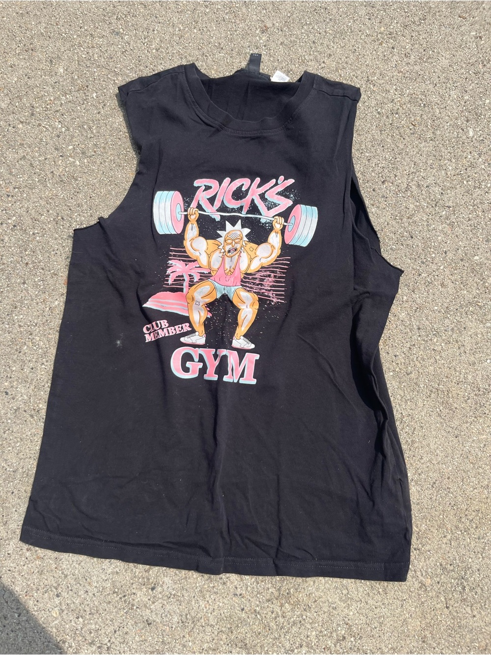 Rick and Morty Sleeveless Muscle Tank - Black with Pink & Teal Graphic